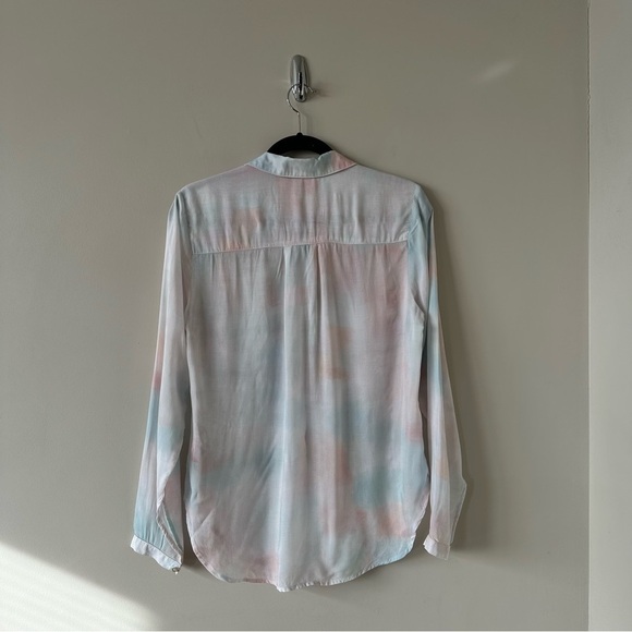 BELLA Dahl Long Sleeve Full Button Down Hipster Shirt Peach Fresco Block Print - Picture 5 of 16